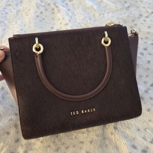 Ted Baker Leather Calf Hair Burgundy Tote Crossbody
